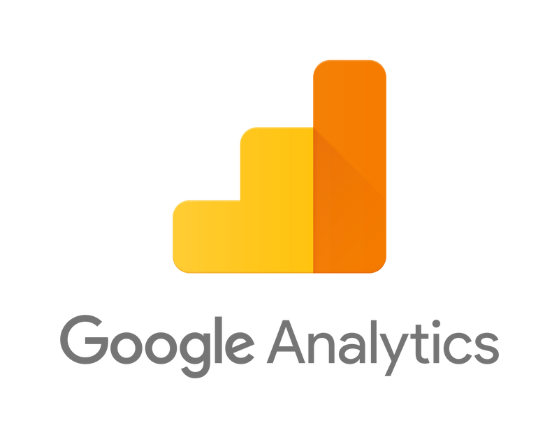 Google Analytics logo with orange and yellow bars on a blue background