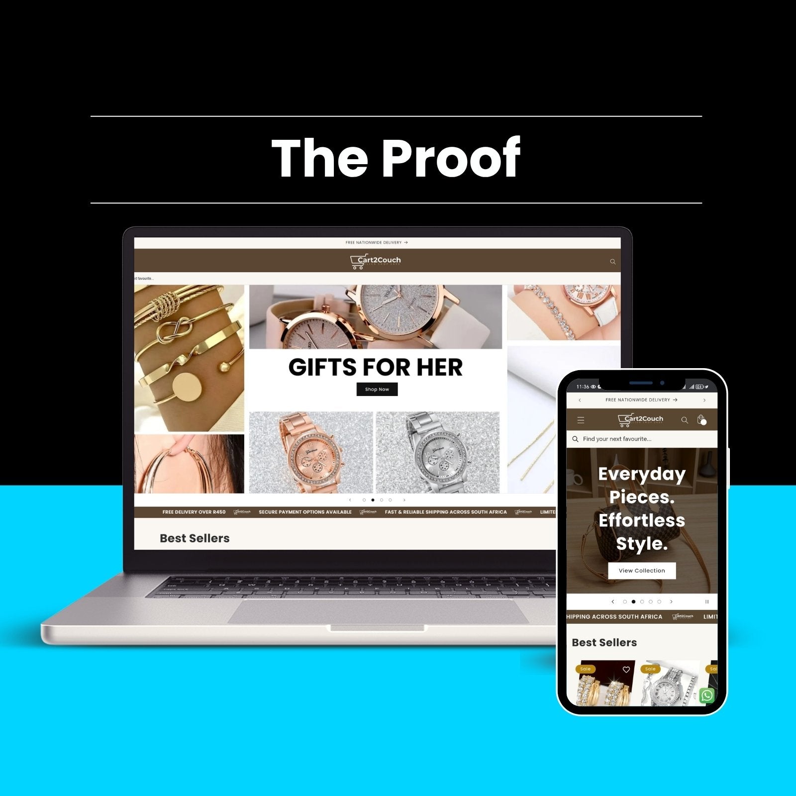 Shopify e-commerce website design example — Cart2Couch online store built by Get Social SA Durban