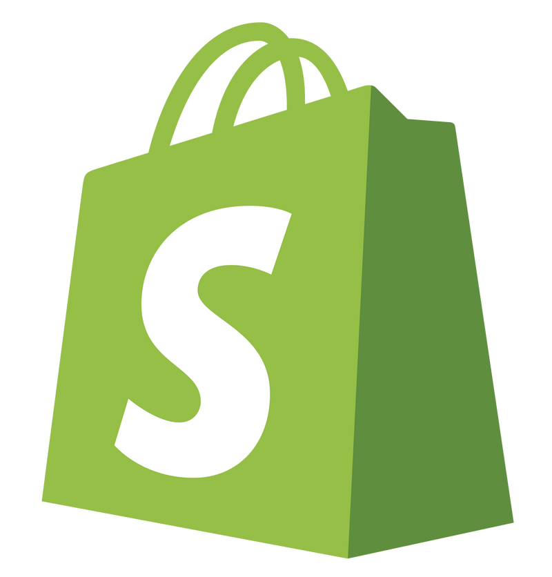 Green Shopify shopping bag with a white 'S' logo on a transparent background
