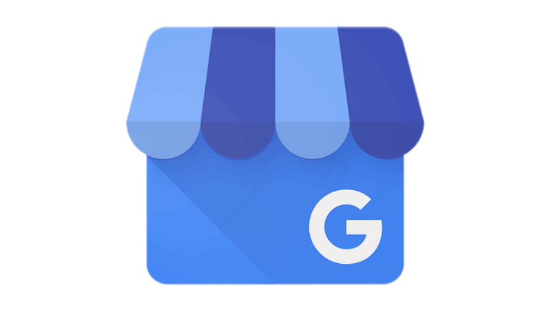 Google My Business logo with a blue and purple canopy on a green background